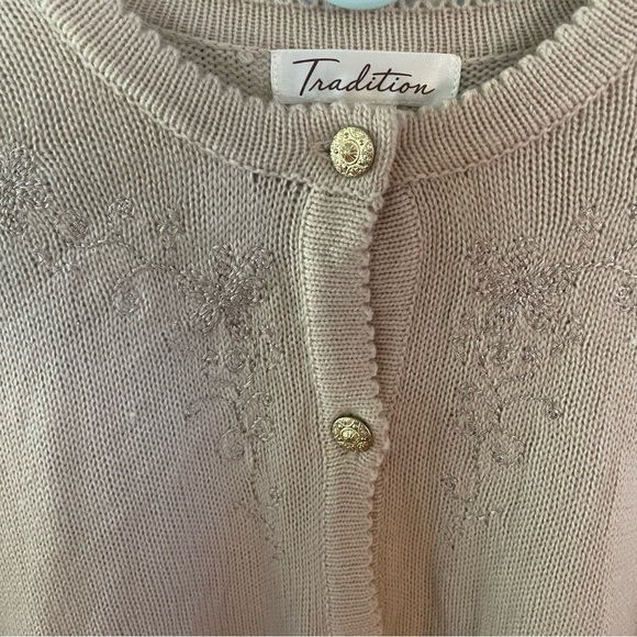 Vintage Tradition  Ivory women Beaded Cardigan Gold Button Up Sweater Sz Large - Picture 7 of 12